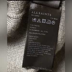 Allsaints Flik Dress Mini Merino Wool Button Collar Women’s Large